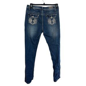 Liuces Womens Embellished Stretch Jeans Size 12 Blue Distressed Rhinestone Detai